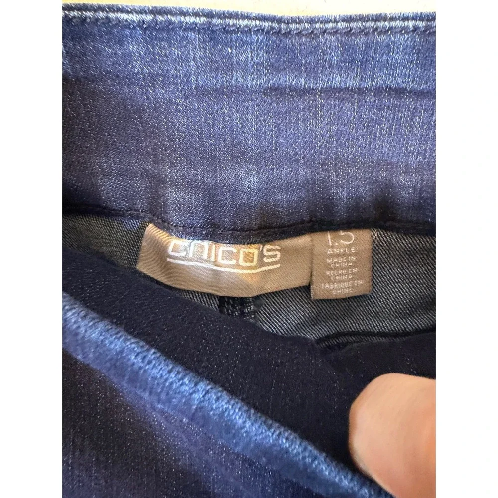 Chico's Womens Ankle Jeans Pull On Stretch Dark Wash Indigo Blue Size 1.5